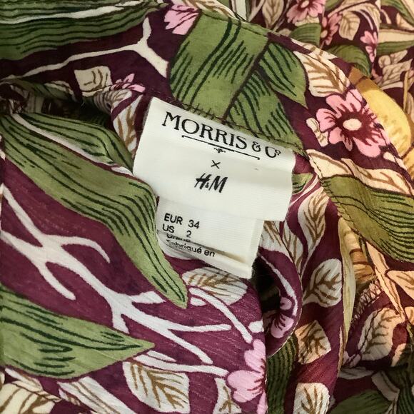 Morris & Co. x H&M Floral Print Long Sleeve Button Down Blouse Top 2 - Picture 6 of 7